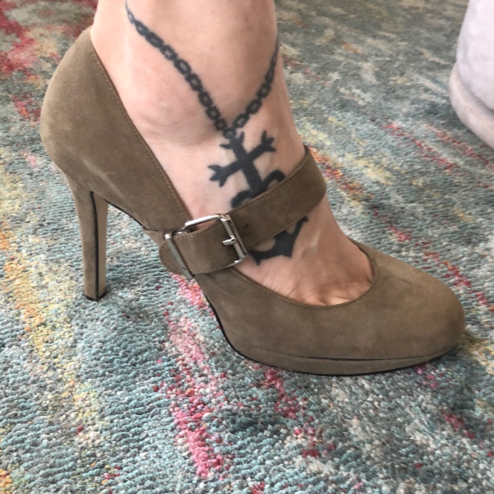 Grey Suede Platform Heels 10M